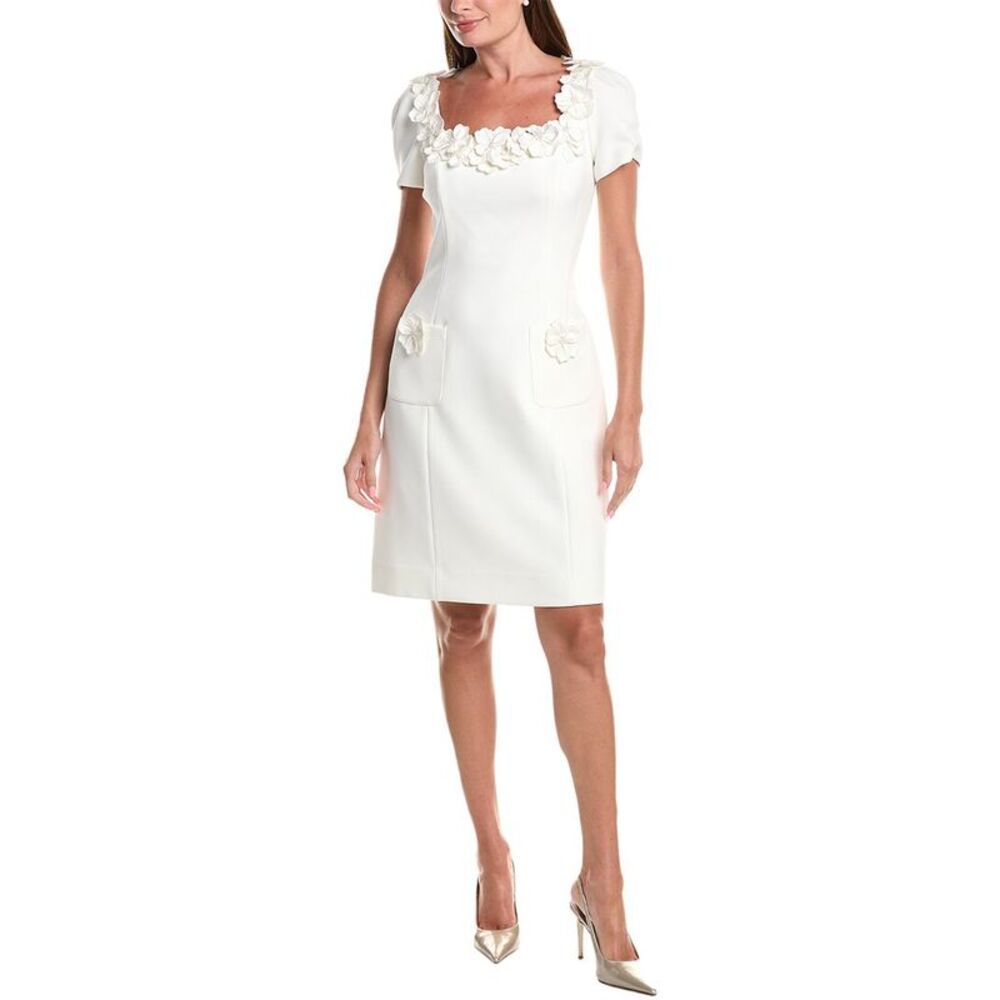 Teri Jon By Rickie Freeman Womens Crepe 3D Mini Dress, White
